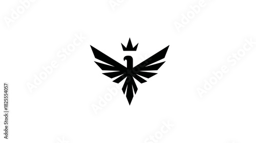 Majestic stylized black eagle with a crown symbol, modern powerful bird logo icon, minimal royal heraldry design element.