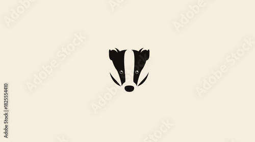 Minimalist black and white badger head illustration on a plain background. Stylized wild animal design for nature concepts.
