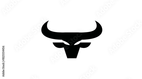 Minimalist black bull head silhouette with strong horns on white background, symbol of strength, power, and determination