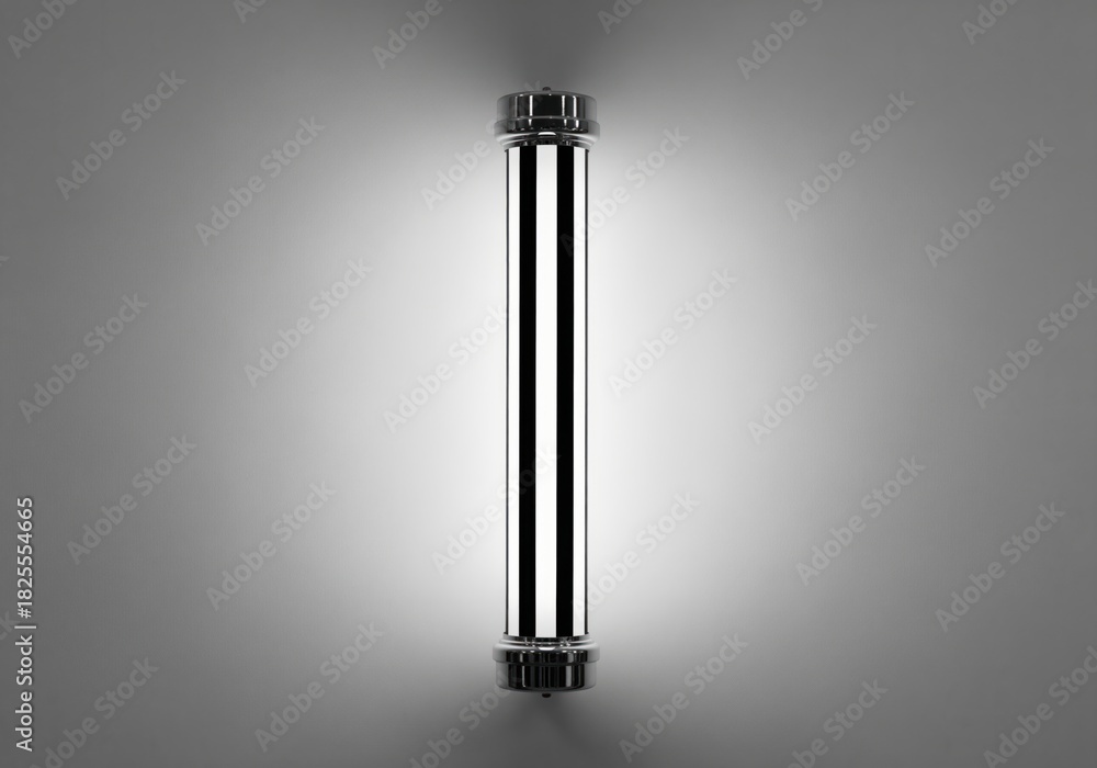 Fototapeta premium Graphic barber shop pole featuring sleek chrome and bold vertical lines