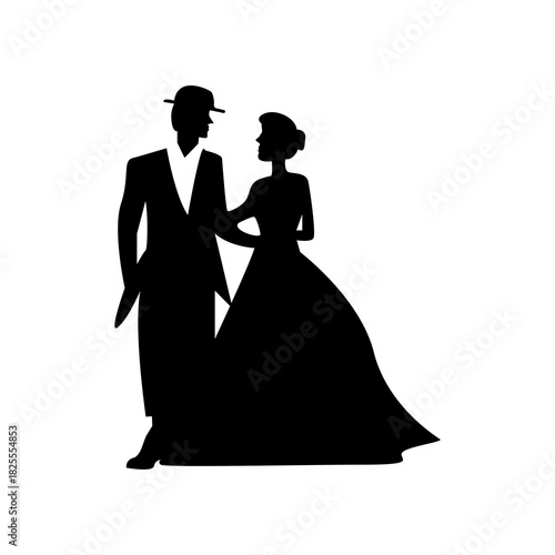 Wedding couple. Silhouette of bride and groom. Vector illustration