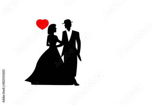 Silhouette of a bride and groom on a white background.