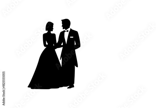 Wedding couple black silhouette isolated on white background. Vector illustration.