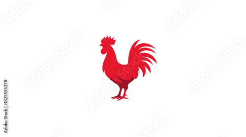 Vibrant red rooster silhouette illustration. Stylized farm animal icon or logo element on a clean white background. Gallic rooster symbol.