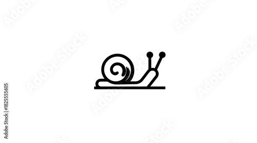 Simple black line art snail icon, a slow animal symbol perfect for minimalist design elements and concepts.