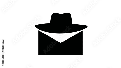 Private and Secure Communication Icon: Anonymous Mail Envelope with Fedora Hat on White Background, Confidential Message Concept