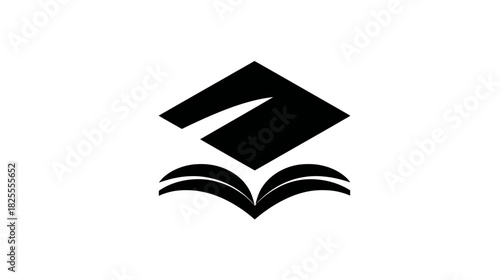 Education icon of a graduation cap on an open book. Symbolizing learning, knowledge, academic success, and higher education.