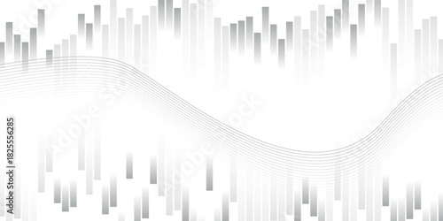 Abstract white and grey background with vertical bars and a smooth, flowing wave for a modern design.