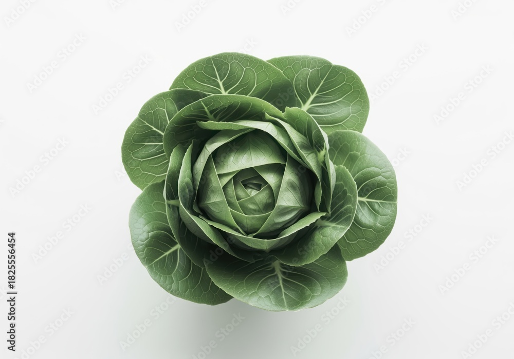 Obraz premium Elegant green butter lettuce head top view for healthy cuisine