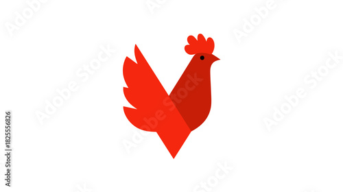 Modern red geometric rooster icon. Minimalist flat design illustration of a chicken or fowl, perfect for branding, farm concepts, or a fresh graphic.