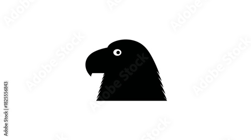 Minimalist black eagle head silhouette with a sharp beak and white eye on a clean white background, iconic animal graphic