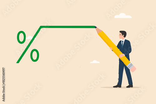 Fixed interest rate, fixed cost or constant price, Business woman plot fixed interest rate percentage charts by drawing them with a pencil
