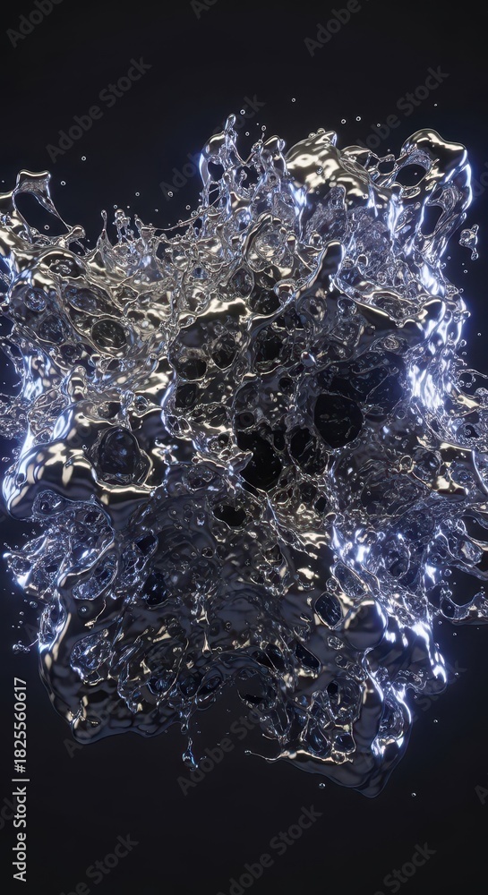 Obraz premium Brilliant liquid mass splashes dynamically against a dark background