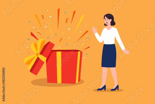 surprise gift box vector with yellow bow suitable for use on birthday party, new year and marry christmas