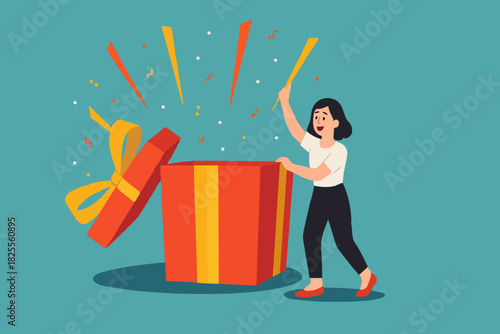 surprise gift box vector with yellow bow suitable for use on birthday party, new year and marry christmas