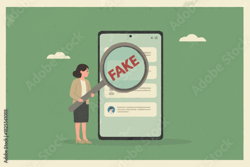 caution, lottery fraud on the internet, investment fraud or scam, fraudulent messages concept, the lure of fake gifts, businesswoman examining fraudulent messages using a magnifier