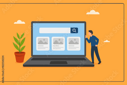 website development, create an online business site, build landing page homepage layouts for business growth, businesswoman bring web banner icons to build online site on computer laptop screen