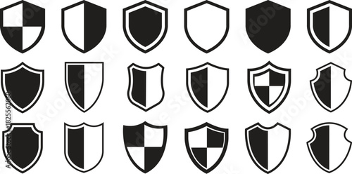 Shield Icon set. Protect shield security line icons. Badge quality symbol, sign, logo or emblem. Сryptocurrency protection sign. Crypto currency security web button. Interface design element.