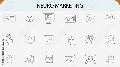 Neuro marketing consumer psychology brain activity line icons set