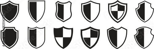Shield Icon set. Protect shield security line icons. Badge quality symbol, sign, logo or emblem. Сryptocurrency protection sign. Crypto currency security web button. Interface design element.