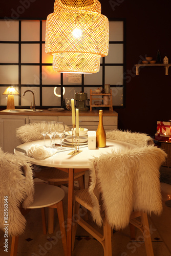 Interior of dark kitchen de...