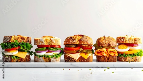 彩り豊かなサンドイッチとハーブの食卓｜ヘルシー・食材・背景・教育に使える高解像度イメージ
