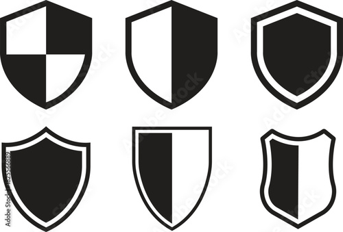 Shield Icon set. Protect shield security line icons. Badge quality symbol, sign, logo or emblem. Сryptocurrency protection sign. Crypto currency security web button. Interface design element.