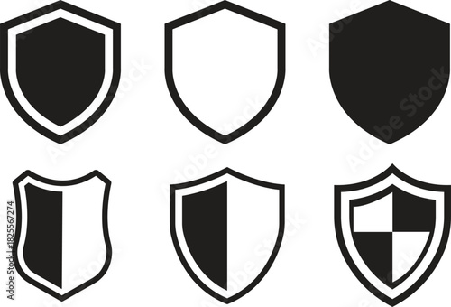 Shield Icon set. Protect shield security line icons. Badge quality symbol, sign, logo or emblem. Сryptocurrency protection sign. Crypto currency security web button. Interface design element.