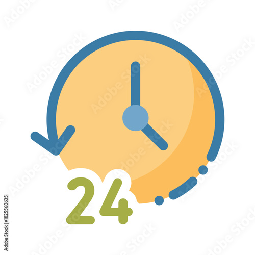 E-commerce flat color icon. 24 hour customer service symbol.