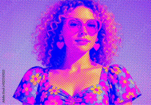 Pink And Blue Printed Halftone Grain Photo Effect Mockup