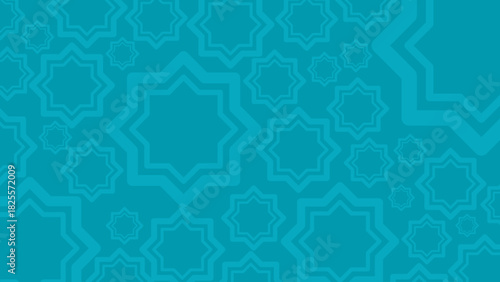 Monochromatic seamless background pattern featuring scattered Islamic geometric eight-pointed stars in subtle teal. Vector texture for Ramadan, Muslim holidays, decorative banners, wallpaper, or forma