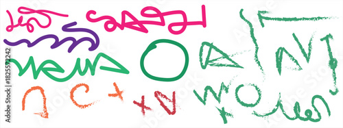 Vibrant abstract hand-drawn scribble pattern featuring colorful freestyle lines, playful geometric shapes, artistic doodle strokes and a dynamic modern decorative design style.