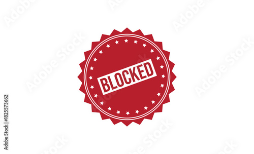 Red Round Blocked Stamp With Stars And Points Isolated on White Background