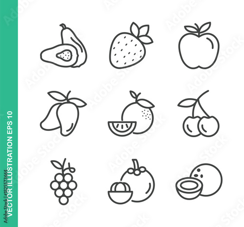 Fruit Icons. Thin Line Symbol Elements Collection.