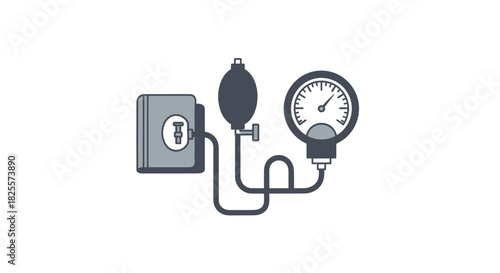 Sphygmomanometer Illustration: Blood Pressure Measurement Device with Cuff and Gauge.