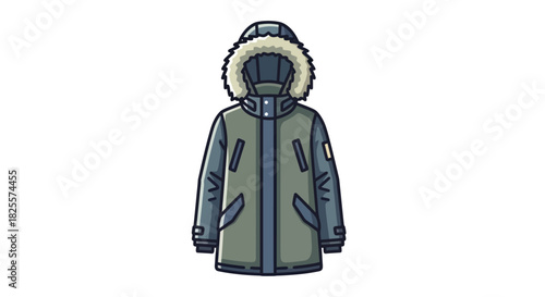 Warm Winter Parka Jacket with Fur-Lined Hood.