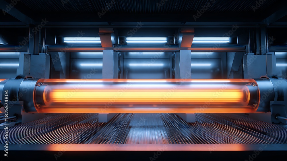 Obraz premium Futuristic Glowing Cylinder in High-tech Manufacturing Environment Visualization