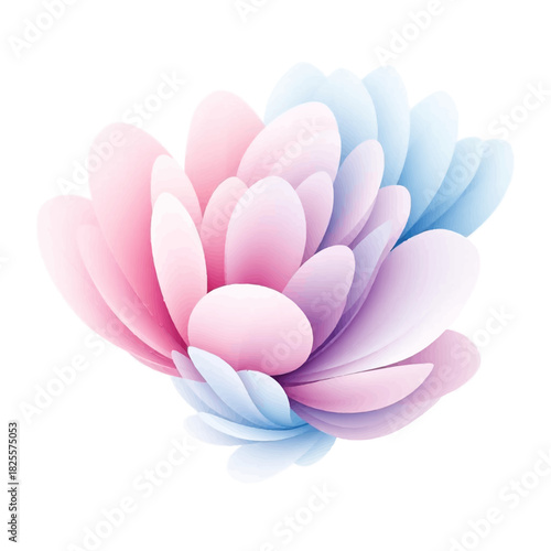 Stylized flower with pink and blue petals on a white background.