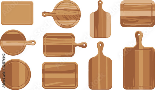 Collection of Wooden Cutting Boards Various Shapes, Styles, and Sizes for Food Preparation