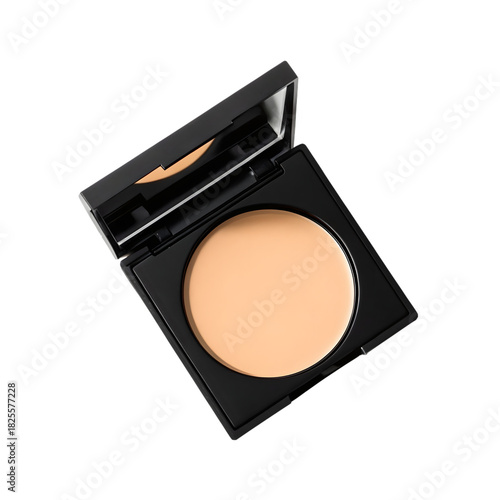Open compact powder foundation makeup cosmetic product isolated on transparent background
