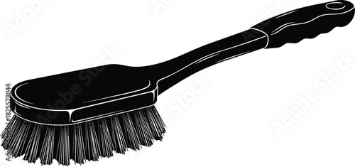 Black bristle brush with handle for cleaning, sweeping, and scrubbing