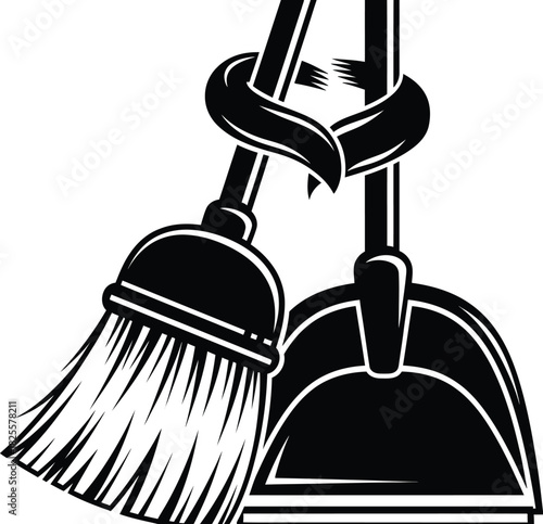 Broom and Dustpan Tied Together, Cleaning Equipment, Housekeeping Supplies