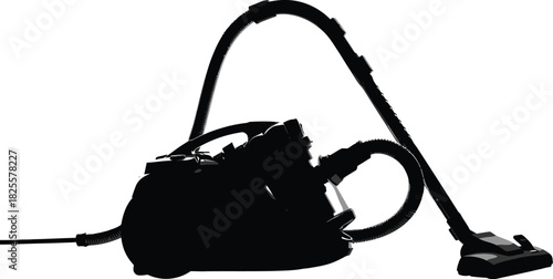 Dark vacuum cleaner with hose and head, cleaning appliance for home