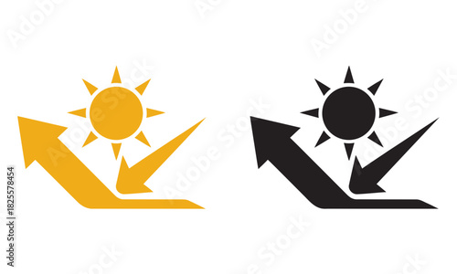 Sun reflection and uv protection icon set. solar energy deflection symbol. heat insulation and sun block concept, flat vector illustration.
