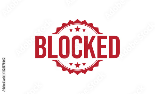 Red blocked stamp design, circle shape with stars, isolated on white background