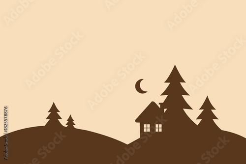 Moonlit Pine House on Hillside
