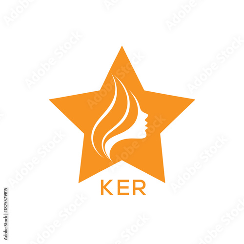 KER Star Beauty Logo. KER Woman Silhouette  Feminine Salon. KER Cosmetic Branding Icon.
