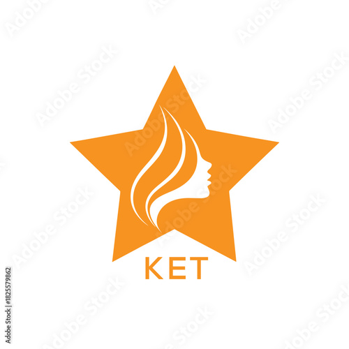 KET Star Beauty Logo. KET Woman Silhouette  Feminine Salon. KET Cosmetic Branding Icon.
