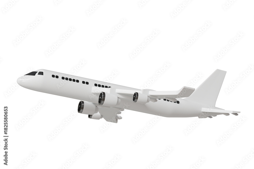 Fototapeta premium 3d passenger airplane icon. air travel concept. Minimal cartoon plane jet airliner for travel app banner and airline website hero. isolated on white background. 3d render.