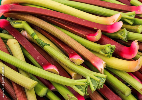 Tiges de rhubarbe fraîchement récoltées